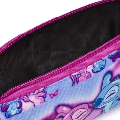 Astuccio Disney Stitch & Angel azzurro e rosa con cuori e farfalle