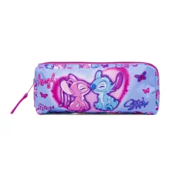 Astuccio Disney Stitch & Angel azzurro e rosa con cuori e farfalle