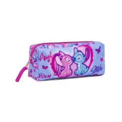 Astuccio Disney Stitch & Angel azzurro e rosa con cuori e farfalle