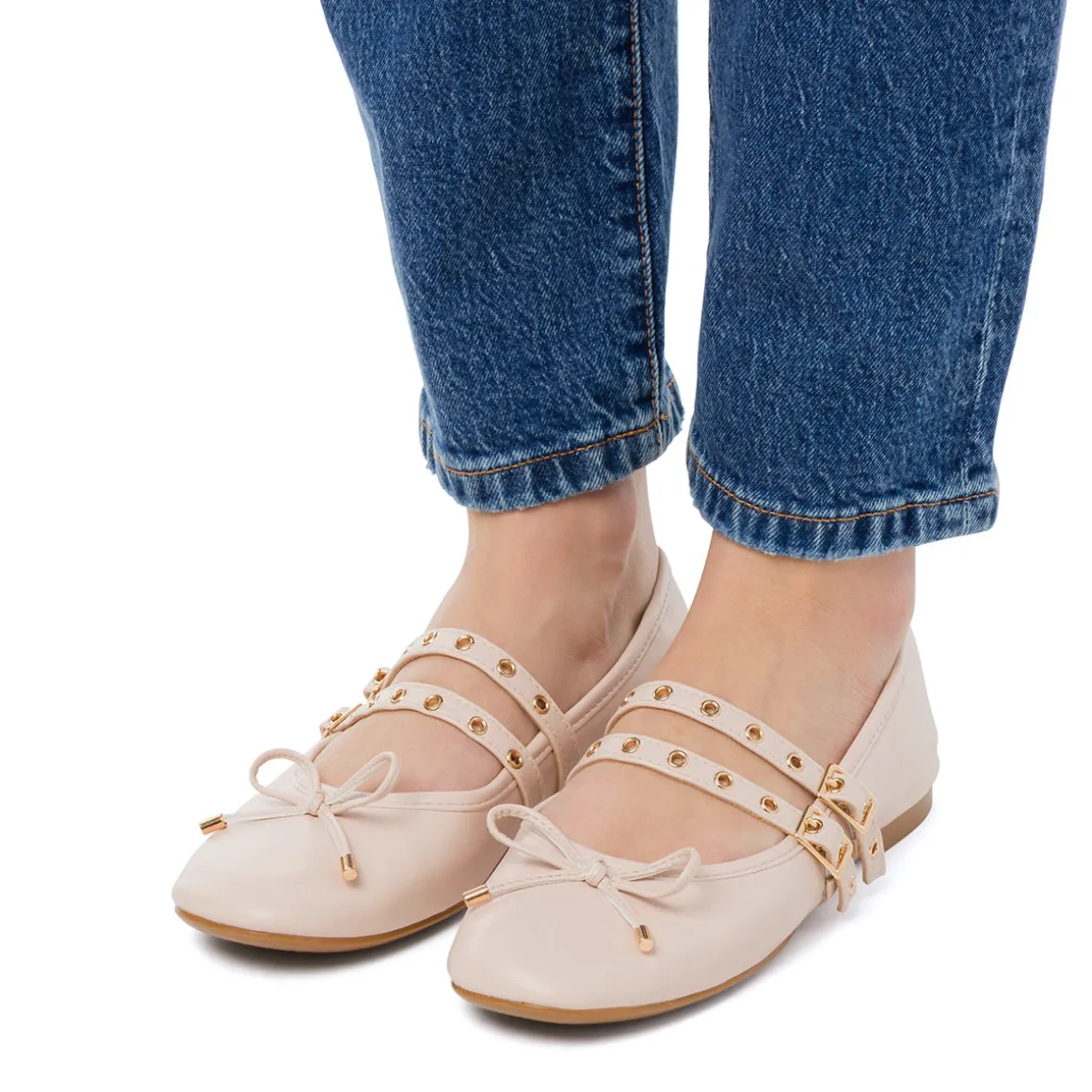 Ballerine beige da Donna con fibbie e borchie Swish Jeans