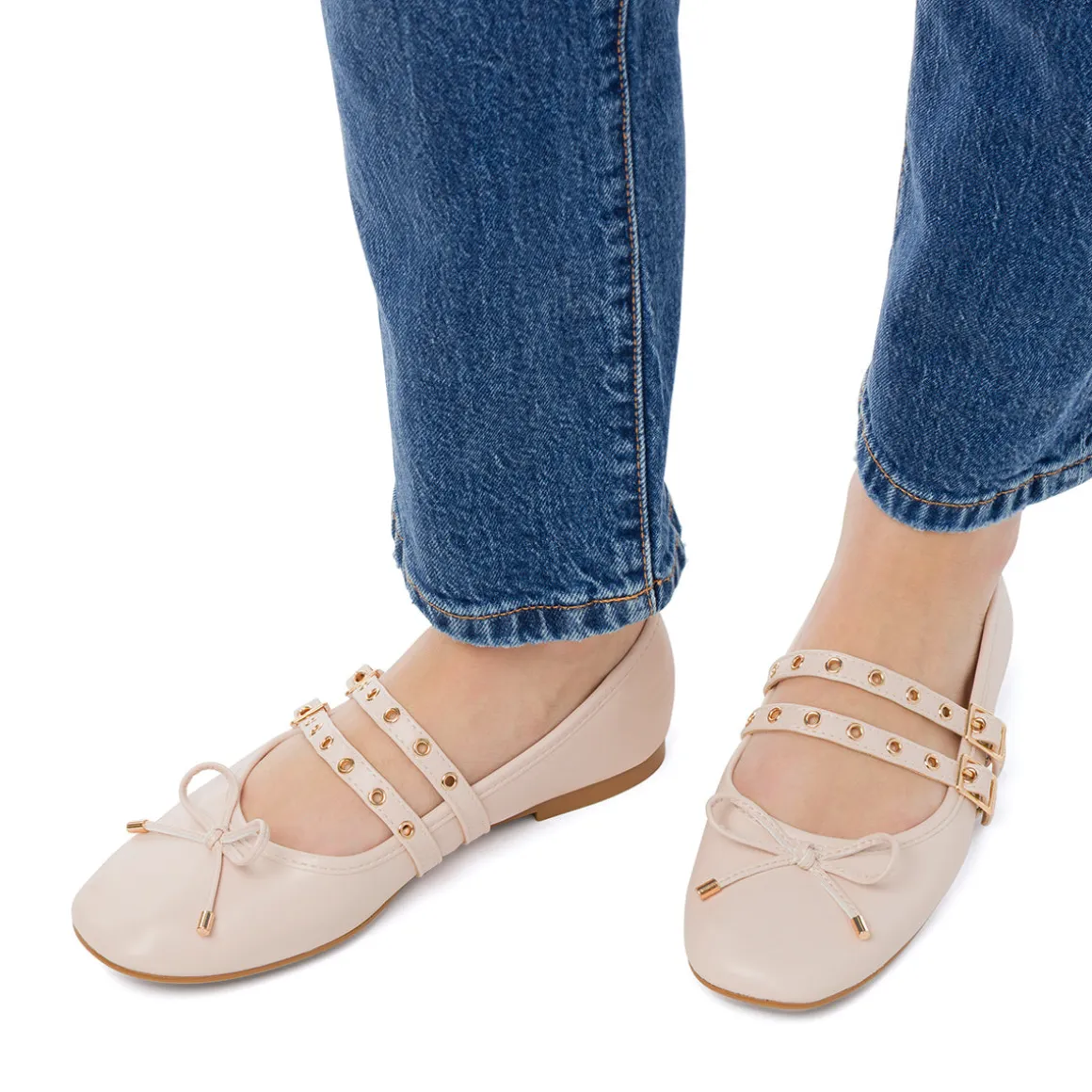 Ballerine beige da Donna con fibbie e borchie Swish Jeans