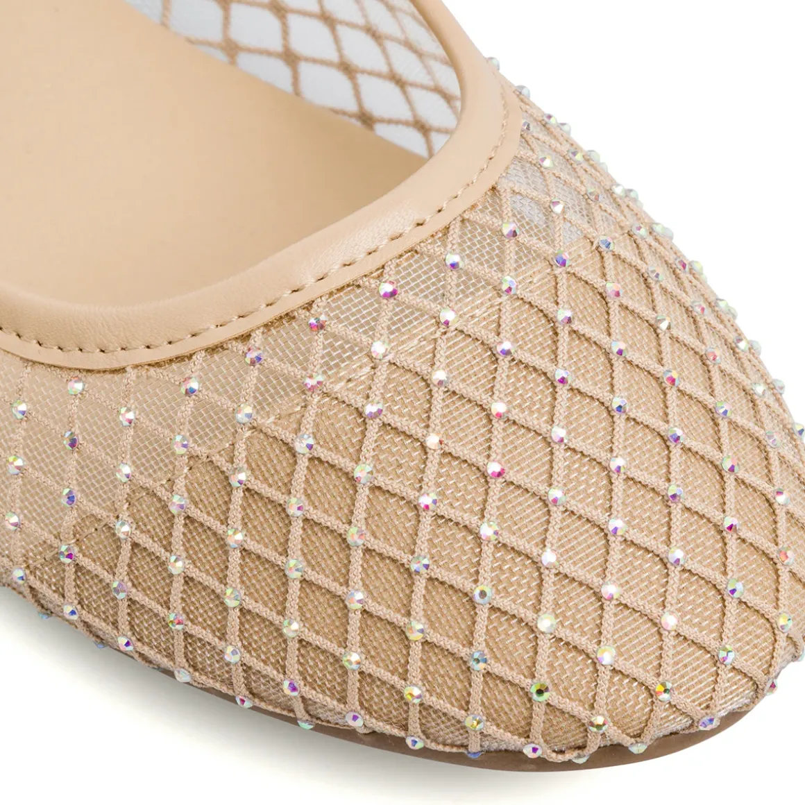 Ballerine beige da Donna con inserti in rete e cristalli Lora Ferres
