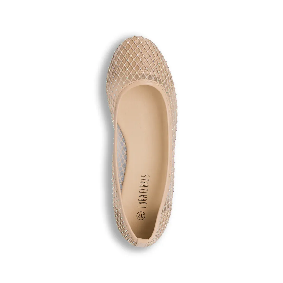 Ballerine beige da Donna con inserti in rete e cristalli Lora Ferres