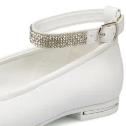 Ballerine bianche da ragazza con strass sul cinturino 10 Baci