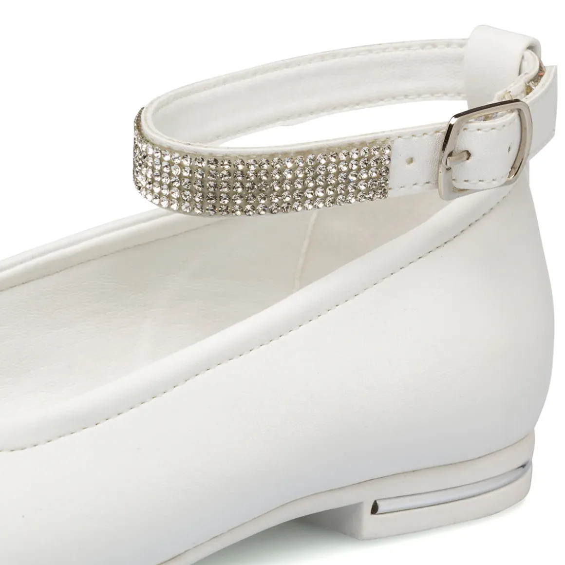 Ballerine bianche da ragazza con strass sul cinturino 10 Baci