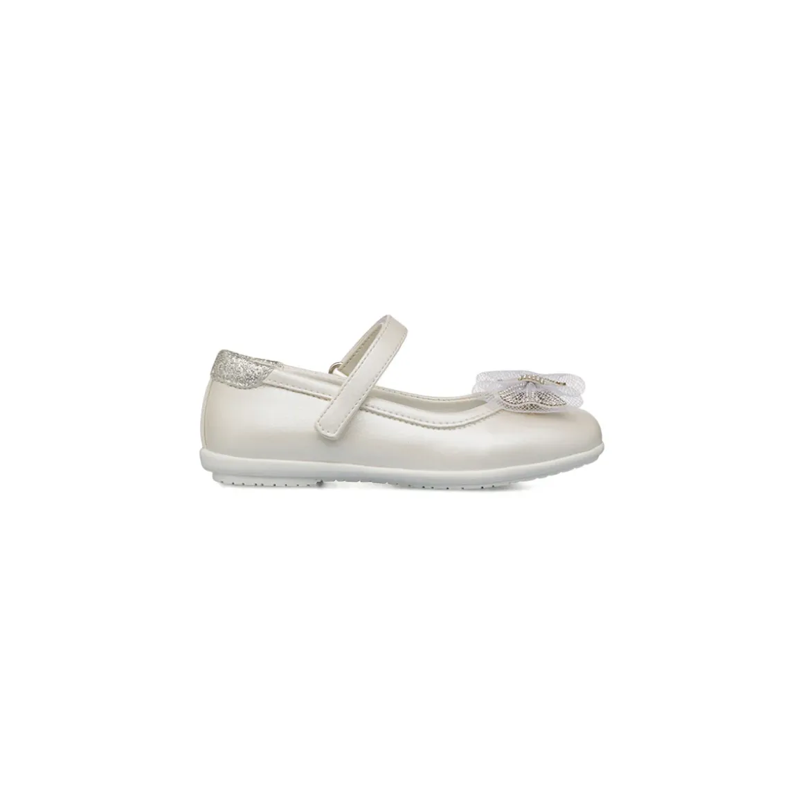 Ballerine bianche effetto iridescente da bambina con fiocco e strass Le scarpe di Alice