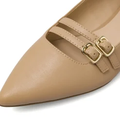 Ballerine da donna beige a punta con doppia fibbia dorata Lora Ferres