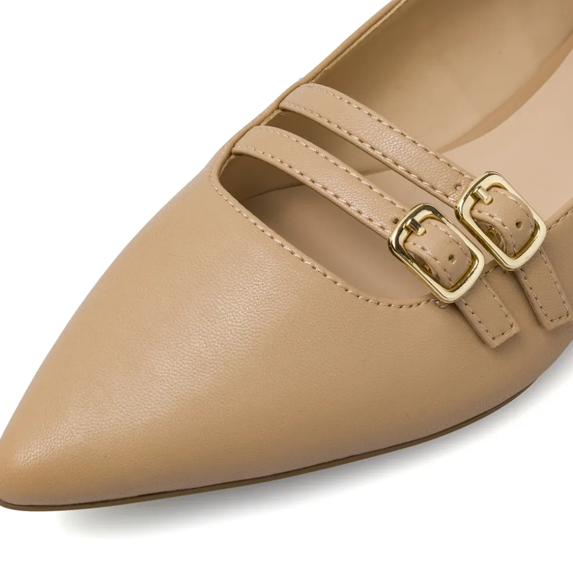 Ballerine da donna beige a punta con doppia fibbia dorata Lora Ferres