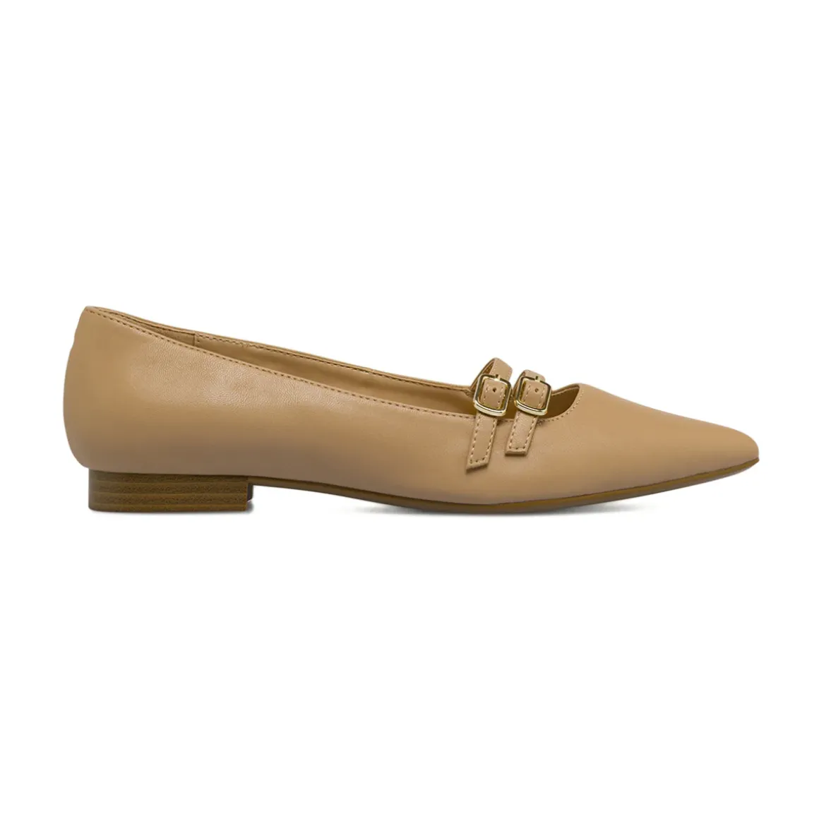 Ballerine da donna beige a punta con doppia fibbia dorata Lora Ferres