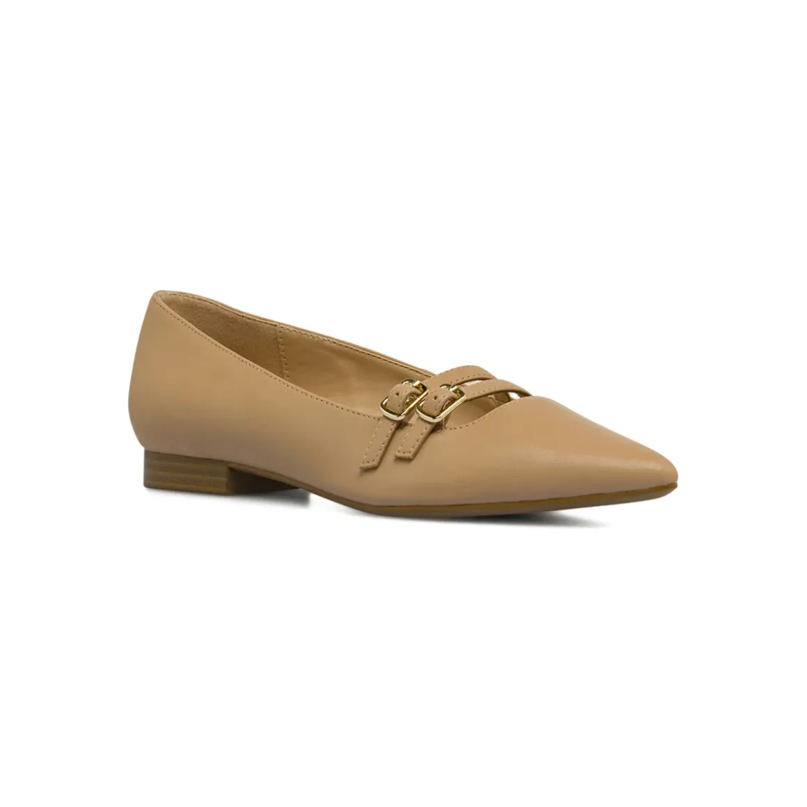 Ballerine da donna beige a punta con doppia fibbia dorata Lora Ferres