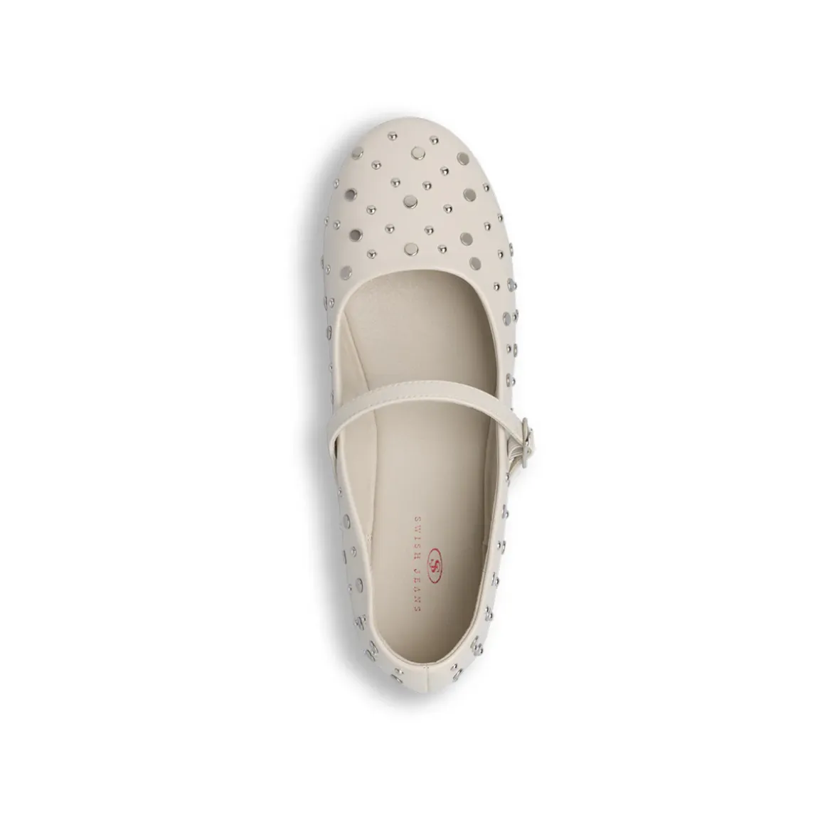 Ballerine da donna bianche con borchie e cinturino Swish Jeans