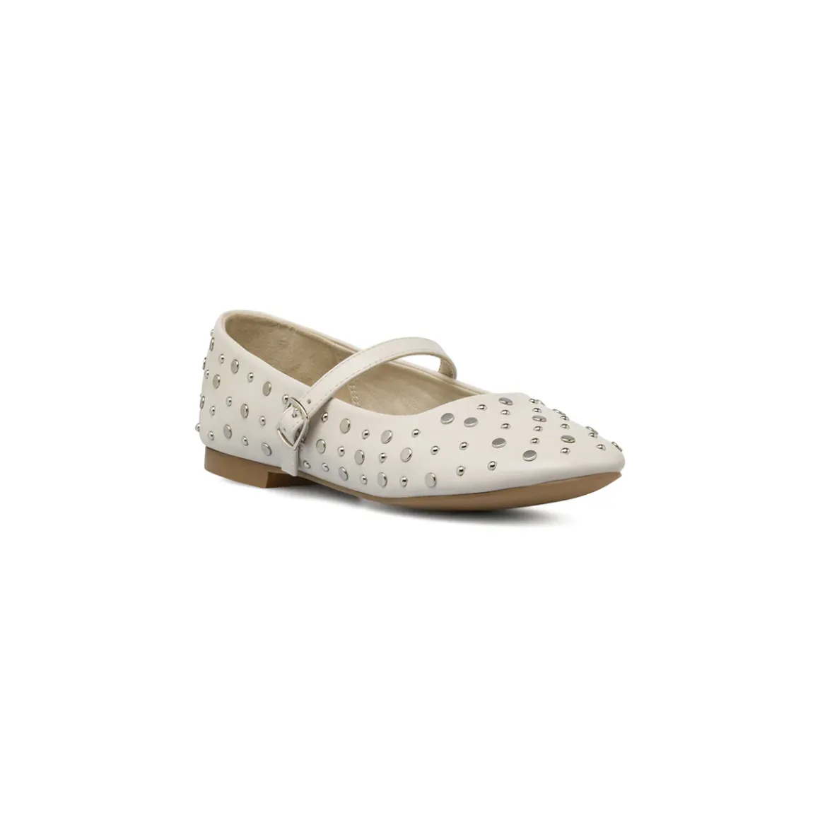 Ballerine da donna bianche con borchie e cinturino Swish Jeans