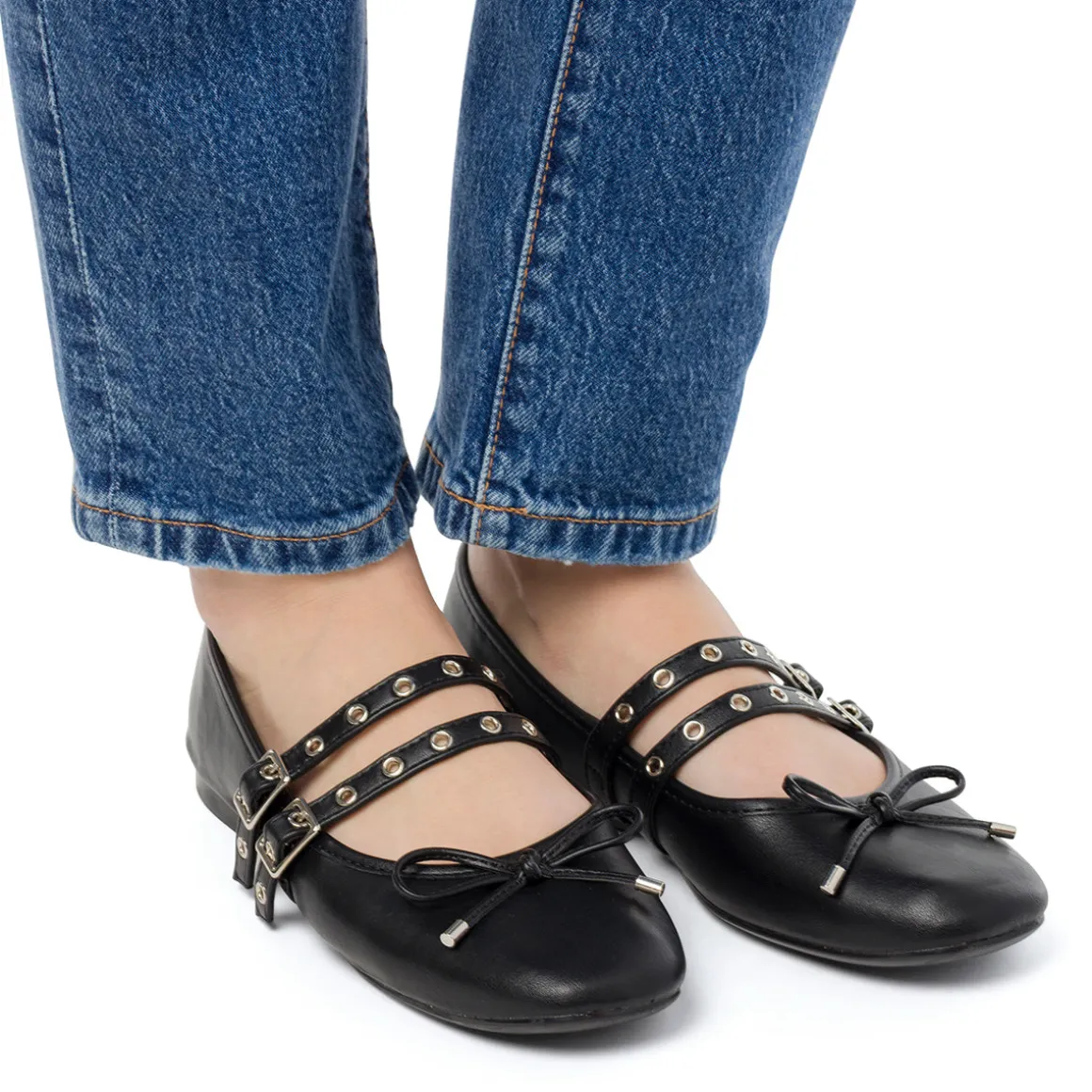 Ballerine nere da Donna con fibbie e borchie Swish Jeans
