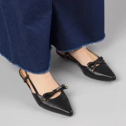 Ballerine Slingback nere da Donna con fiocco e tacchetto Lora Ferres