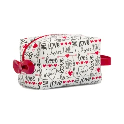 Beauty case Bianco Donna con stampa Love e fiocco rosso Camomilla