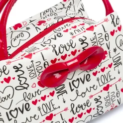 Beauty case Bianco Donna con stampa Love e manici vernice Camomilla