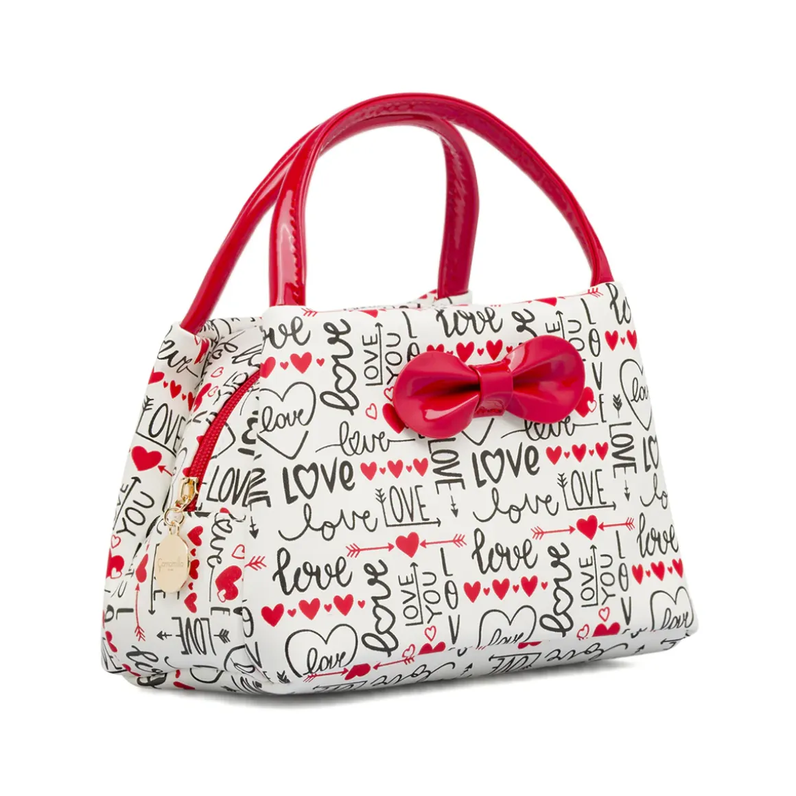 Beauty case Bianco Donna con stampa Love e manici vernice Camomilla