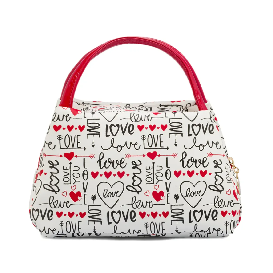 Beauty case Bianco Donna con stampa Love e manici vernice Camomilla