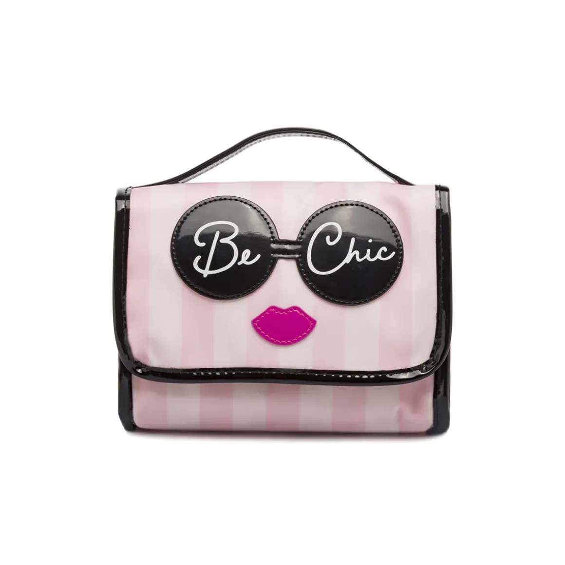 Beauty case da Donna Rosa a righe con grafica Be Chic Camomilla