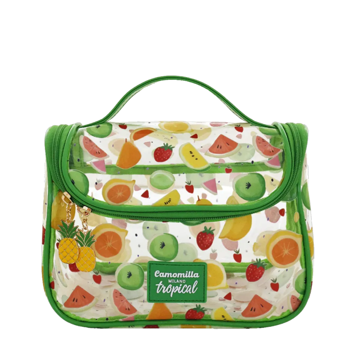 Beauty case da viaggio con manico e inserti verdi Camomilla Milano