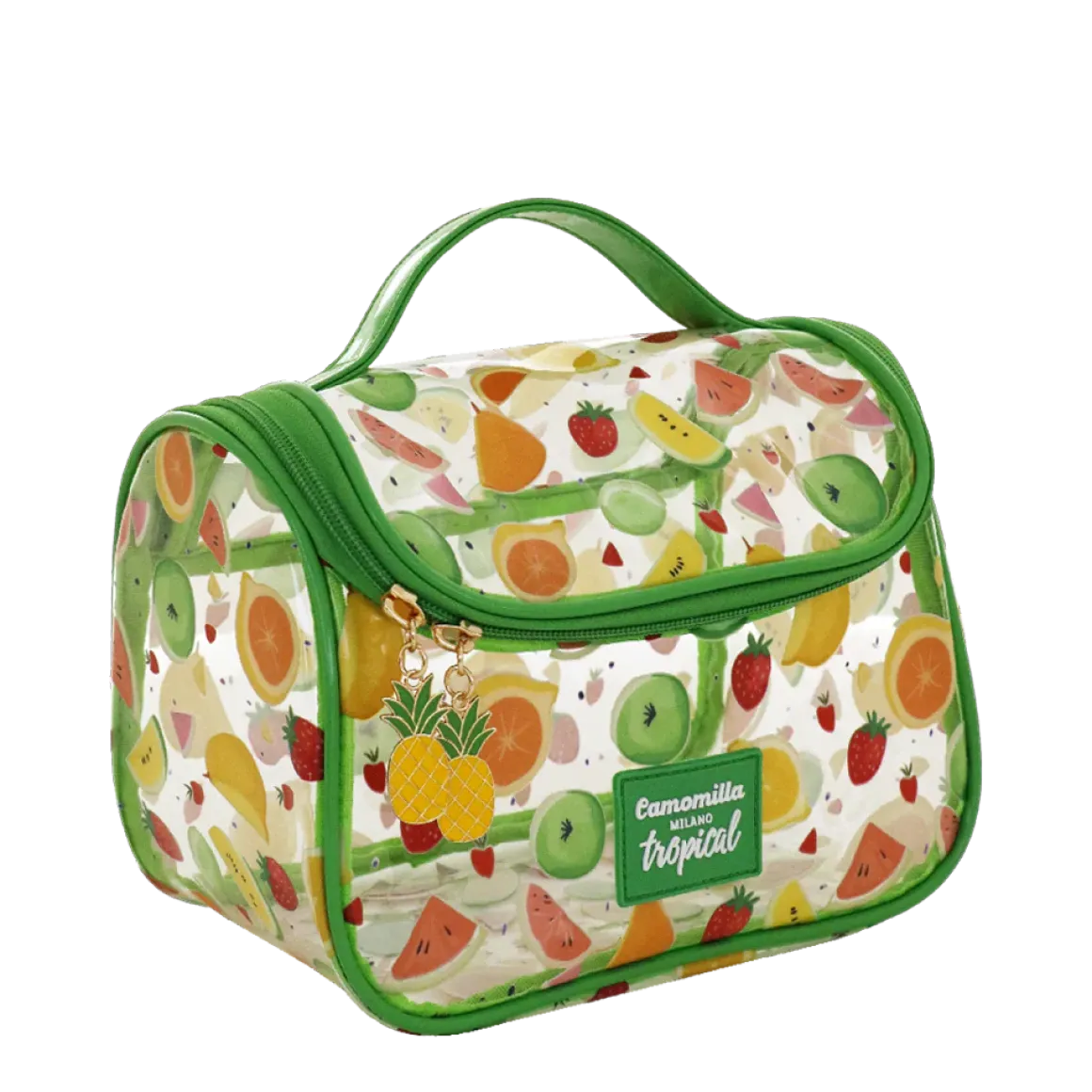 Beauty case da viaggio con manico e inserti verdi Camomilla Milano