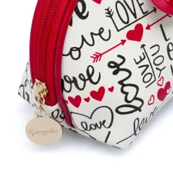 Beauty case Donna Bianco con fantasia cuori e fiocco rosso Camomilla