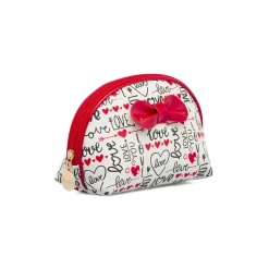 Beauty case Donna Bianco con fantasia cuori e fiocco rosso Camomilla
