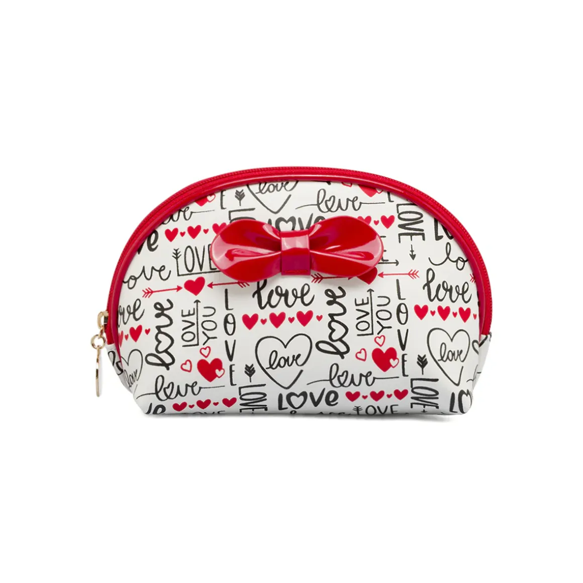 Beauty case Donna Bianco con fantasia cuori e fiocco rosso Camomilla