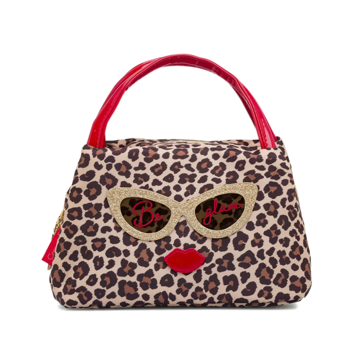 Beauty case Donna Maculato con manici rossi e patch glitter Camomilla