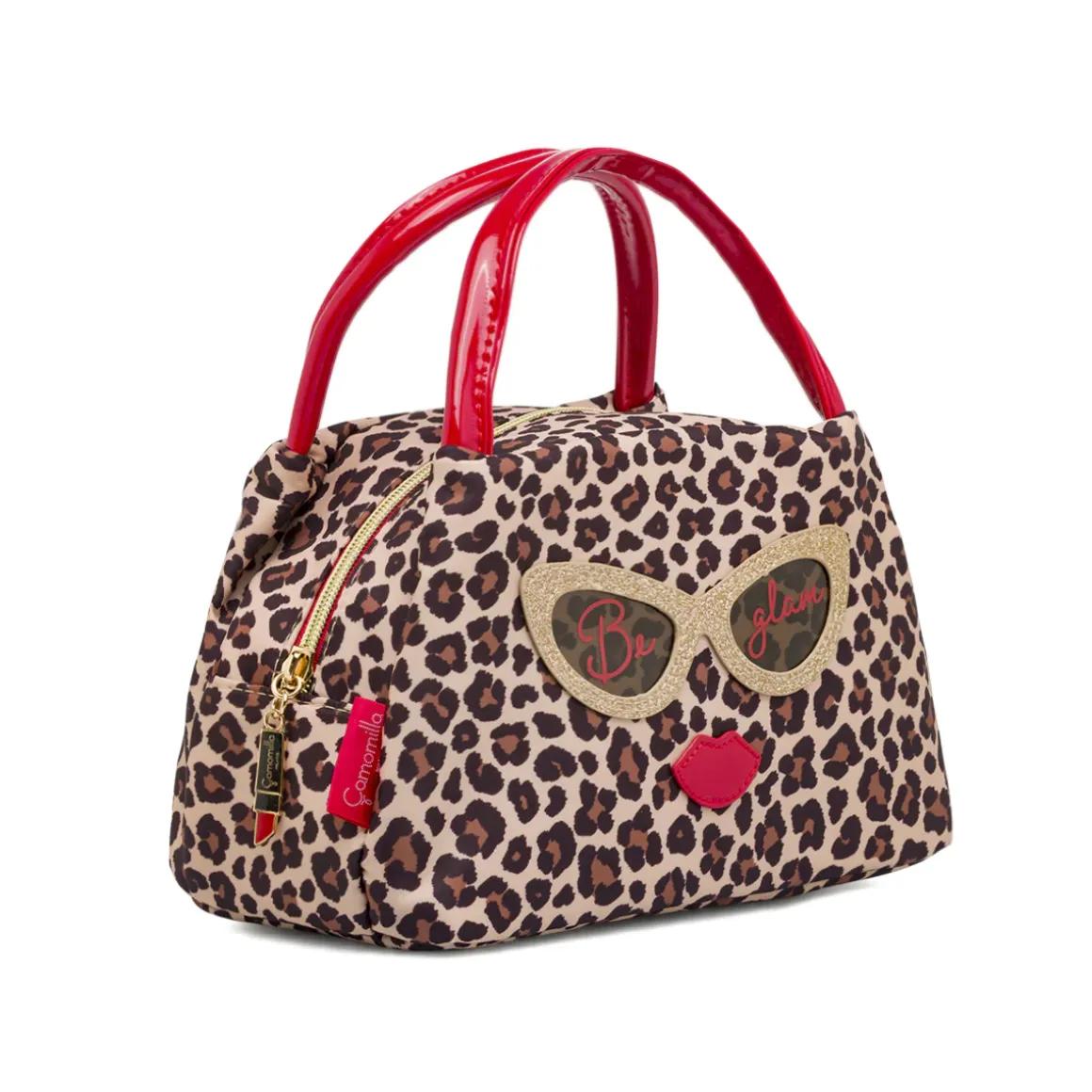 Beauty case Donna Maculato con manici rossi e patch glitter Camomilla