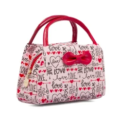 Beauty case Donna Rosa con stampa Love e maxi fiocco vernice Camomilla