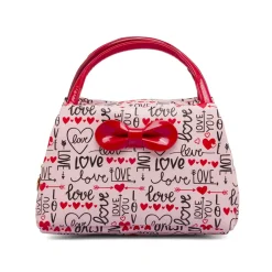 Beauty case Donna Rosa con stampa Love e maxi fiocco vernice Camomilla