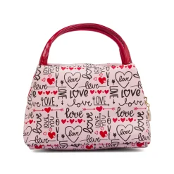 Beauty case Donna Rosa con stampa Love e maxi fiocco vernice Camomilla