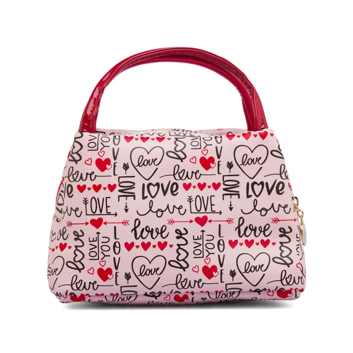 Beauty case Donna Rosa con stampa Love e maxi fiocco vernice Camomilla