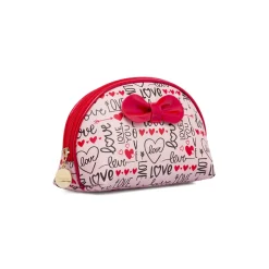 Beauty case Donna Rosa con stampa Love e maxi fiocco rosso Camomilla