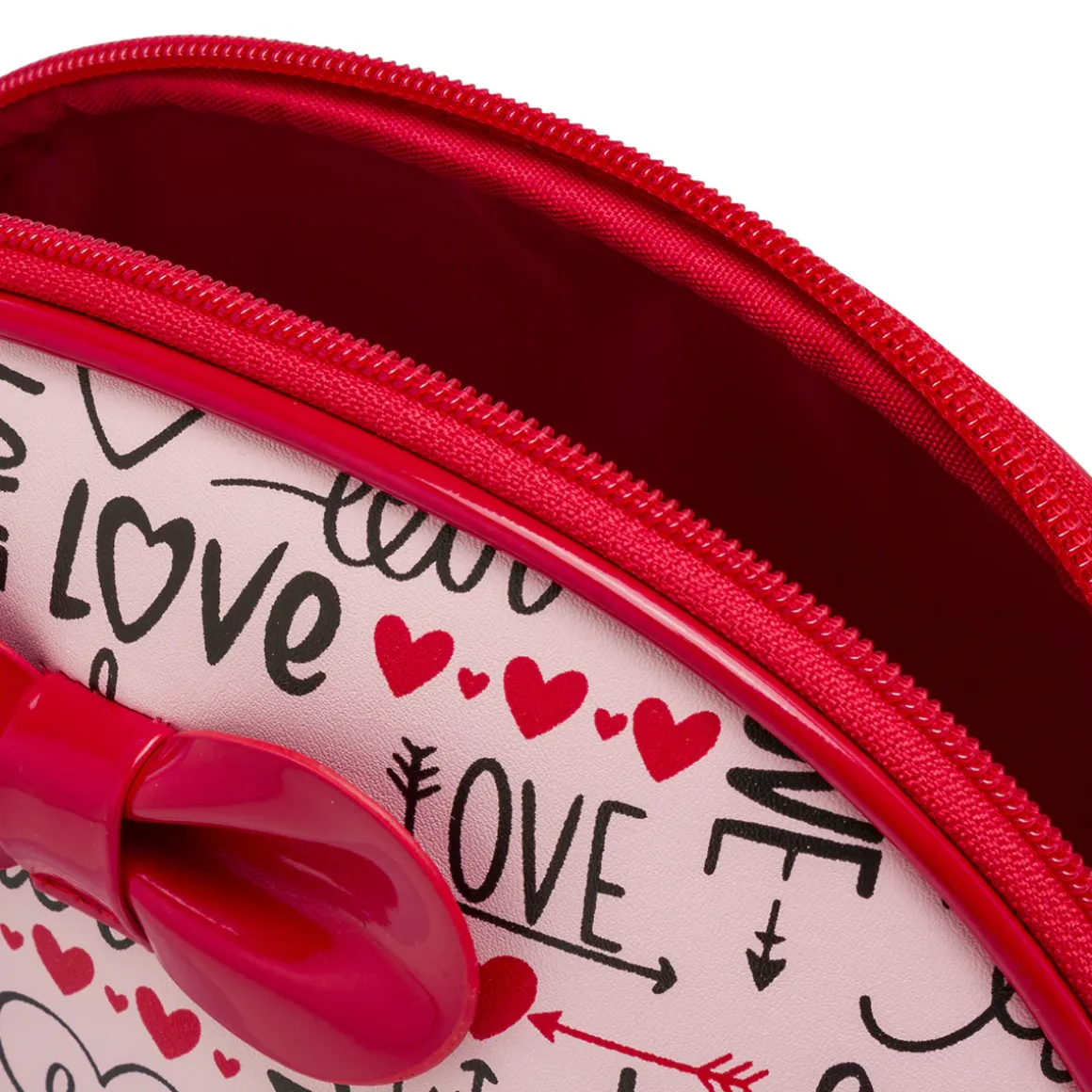 Beauty case Donna Rosa con stampa Love e maxi fiocco rosso Camomilla