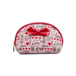 Beauty case Donna Rosa con stampa Love e maxi fiocco rosso Camomilla