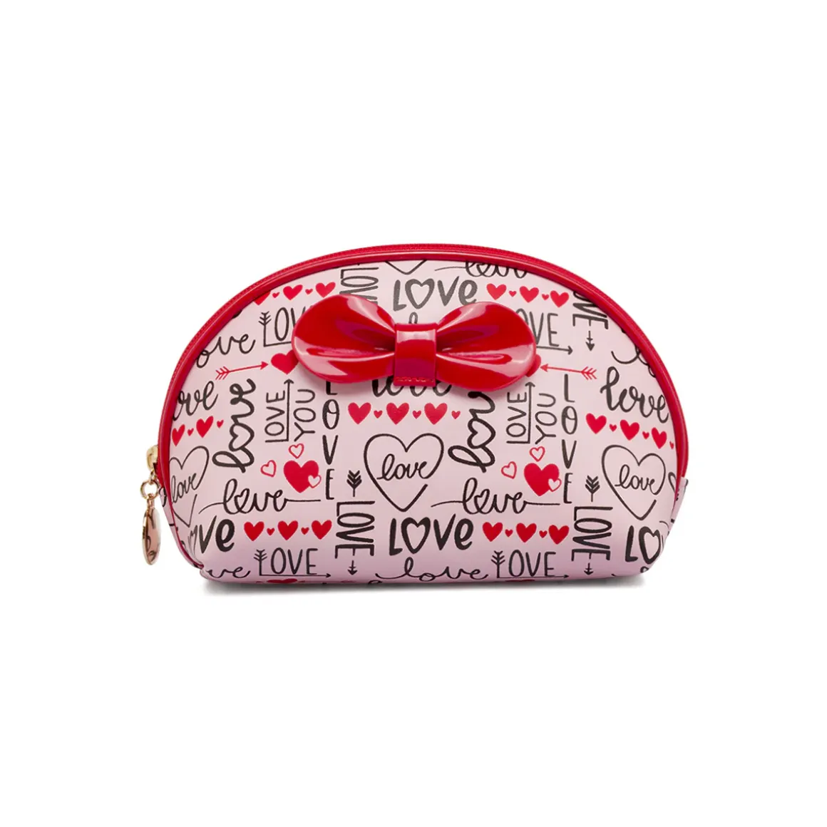 Beauty case Donna Rosa con stampa Love e maxi fiocco rosso Camomilla