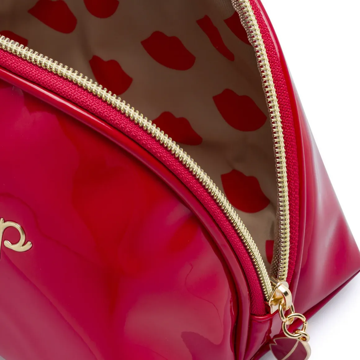 Beauty case Donna rosso effetto vernice con stampa lipstick Camomilla