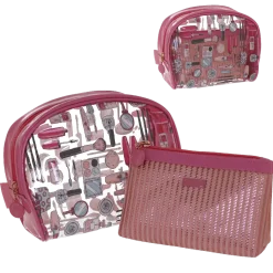 Beauty case rosa con stampa e pochette interna Camomilla Milano