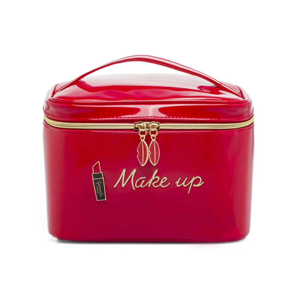 Beauty case Rosso da Donna effetto vernice con manico Camomilla