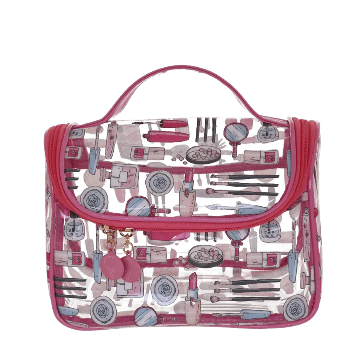 Beauty case trasparente con manico e stampe rosa Camomilla Milano