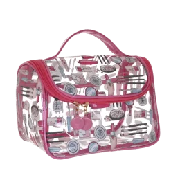 Beauty case trasparente con manico e stampe rosa Camomilla Milano