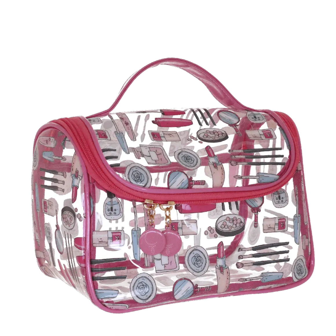 Beauty case trasparente con manico e stampe rosa Camomilla Milano