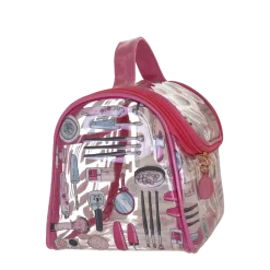Beauty case trasparente con manico e stampe rosa Camomilla Milano
