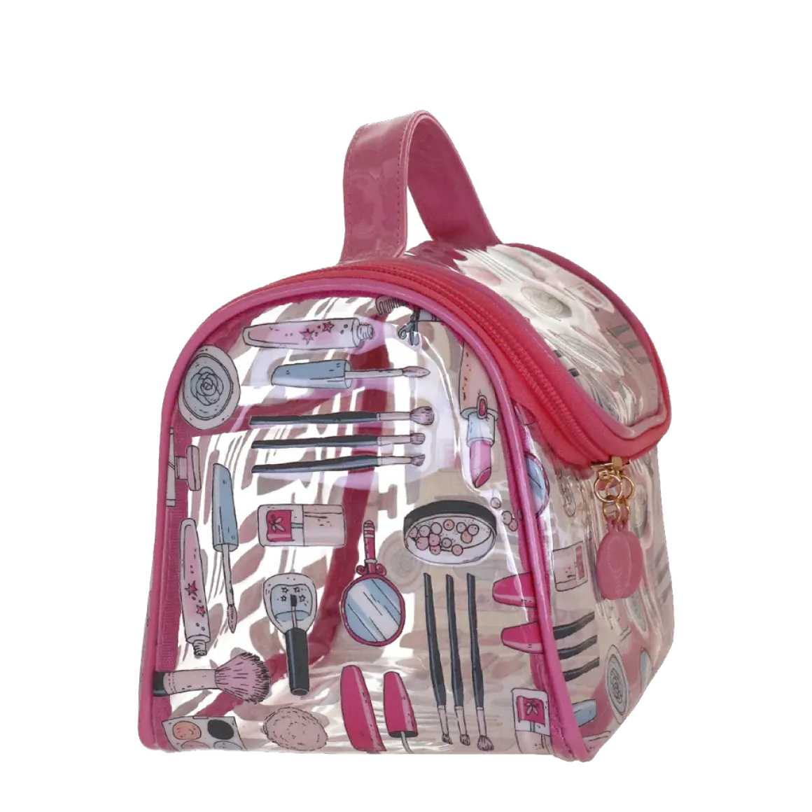 Beauty case trasparente con manico e stampe rosa Camomilla Milano
