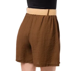 Bermuda Marroni da Donna con tasche a filetto e cintura in Rafia Swish Jeans