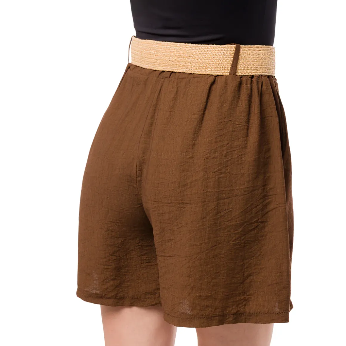 Bermuda Marroni da Donna con tasche a filetto e cintura in Rafia Swish Jeans