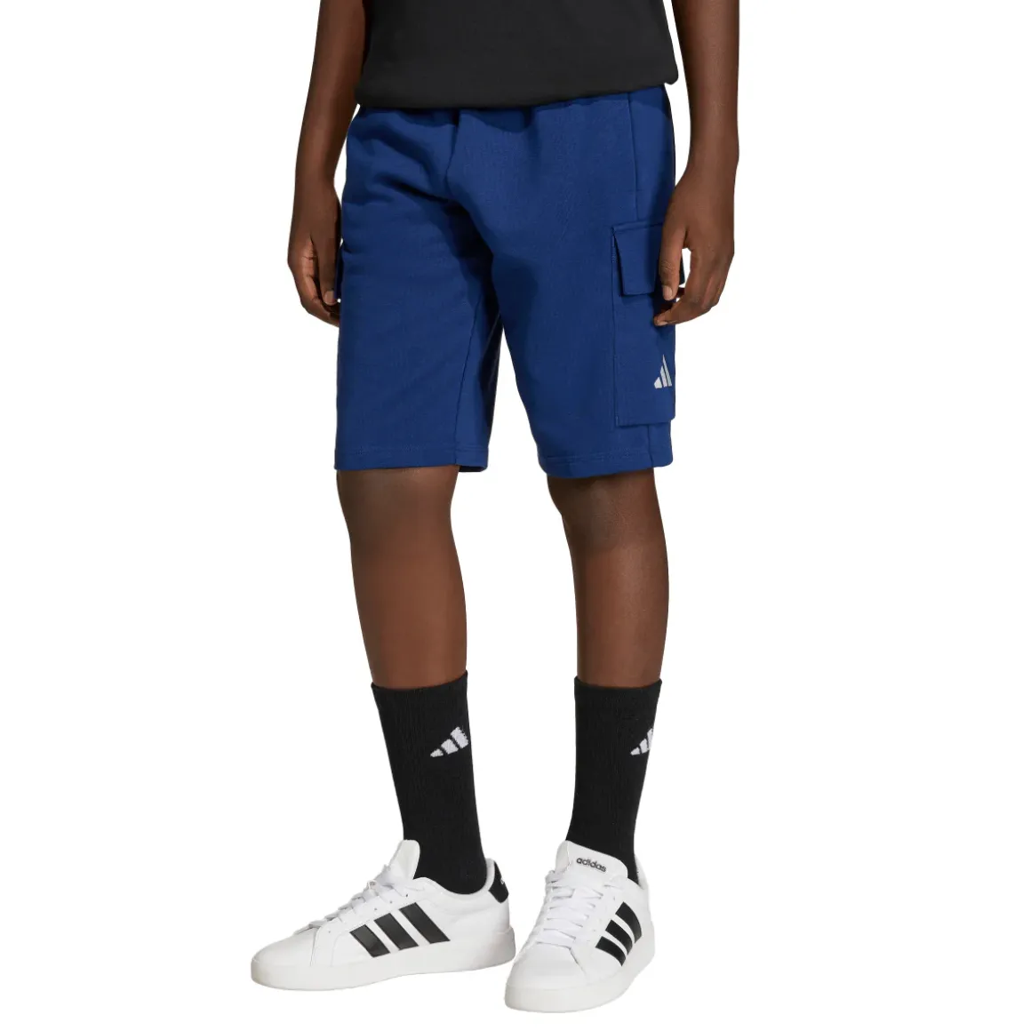 Bermuda sportivi blu da Bambino con tasconi cargo e coulisse adidas