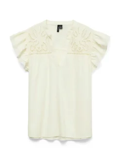 Blusa a maniche corte bianca da Donna con ricami sciangallo Vero Moda